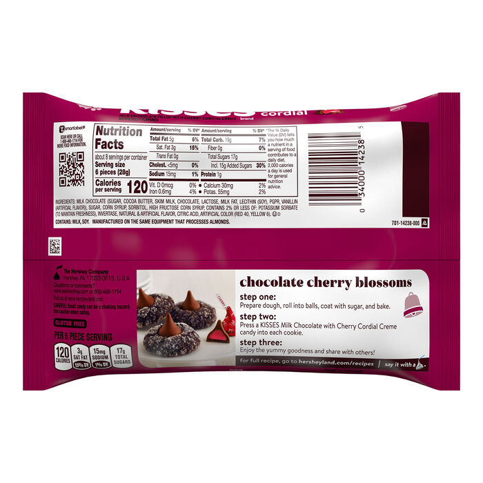 Image of HERSHEY'S KISSES Cherry Cordial Flavored, Christmas , Candy Bag, 8.1 oz Packaging