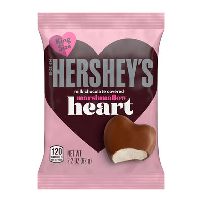HERSHEY'S Milk Chocolate Covered Marshmallow Heart, Valentine's Day, Candy Pack, 2.2 oz