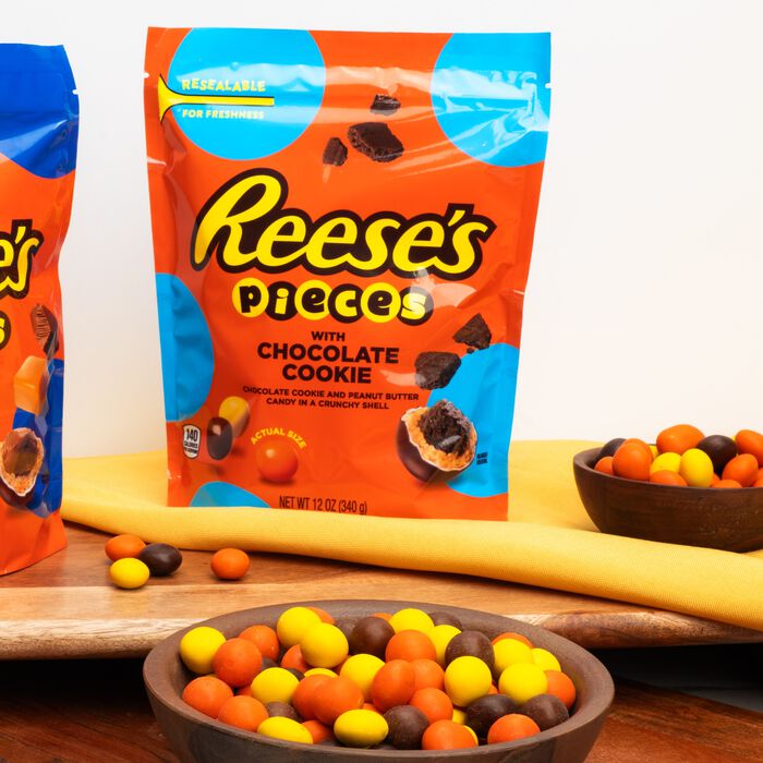 Image of REESE’S PIECES Chocolate Cookie Candy, 12 oz bag Packaging