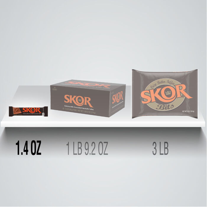 Image of SKOR Crisp Butter Toffee Chocolate Candy Bar Standard Size 1.4oz Candy Bar Packaging