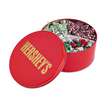 HERSHEY'S KISSES Trio Variety Filled Holiday Red Gift Tin, 2.25 lb