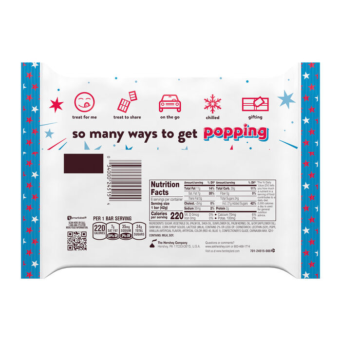 Image of HERSHEY'S White Creme With Sprinkles and Popping Candy Standard Bar 1.88 oz. 6-Pack 9 oz. Packaging