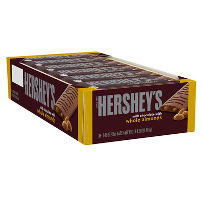 HERSHEY'S Milk Chocolate with Whole Almonds Candy Bars, 1.45 oz (36 Count)