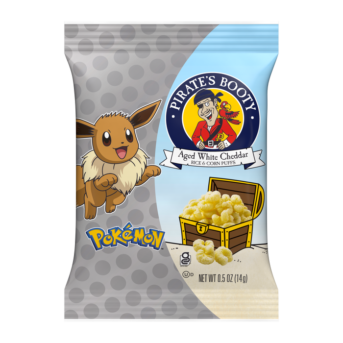 Image of PIRATE'S BOOTY Pokémon Aged White Cheddar Rice & Corn Puffs, 0.5 oz Bags (18 Count) Packaging