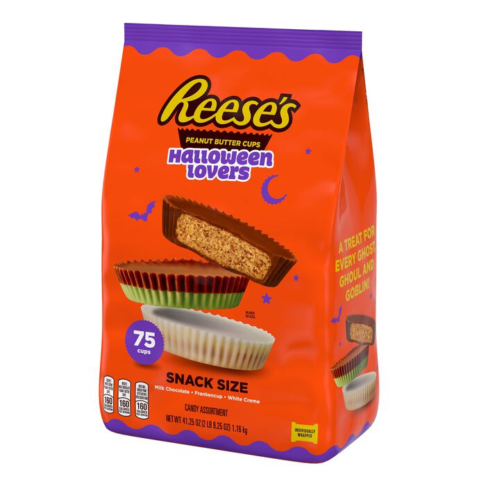 Image of REESE'S Assorted Peanut Butter Snack Size, Individually Wrapped Candy Bulk Bag, 41.25 oz (75 Pieces) Packaging
