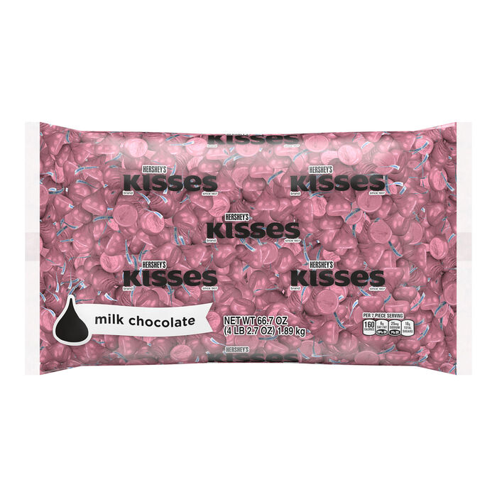 Image of HERSHEY'S KISSES Milk Chocolates in Pink Foils - 66.7oz Candy Bag Packaging