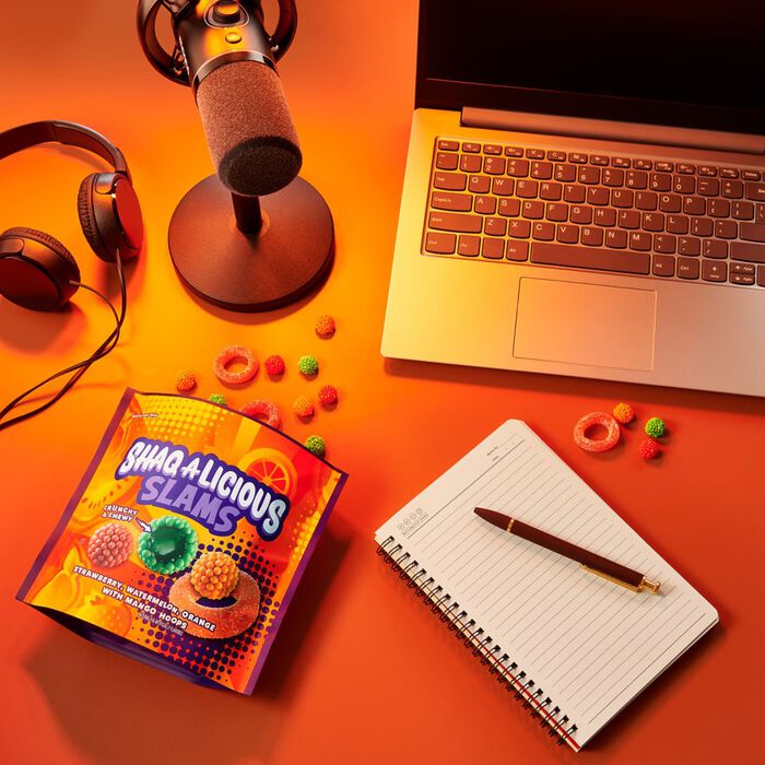 Image of SHAQ-A-LICIOUS SLAMS Assorted Fruit Flavored Crunchy & Chewy Candy Bag, 9.8 oz Packaging