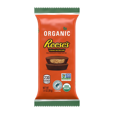 REESE'S Organic Milk Chocolate Peanut Butter Cups Standard Size 1.4 oz Candy Bar
