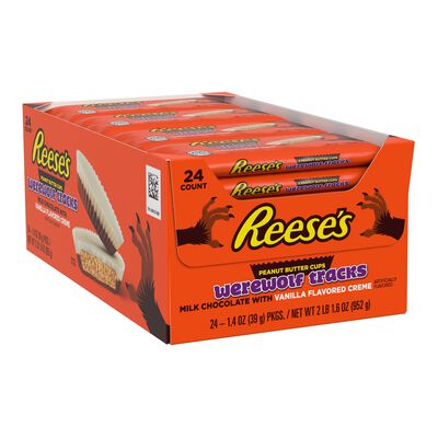 REESE'S Werewolf Tracks Halloween Milk Chocolate and Vanilla Flavored Creme Peanut Butter Cups, 1.4oz (24 Count)