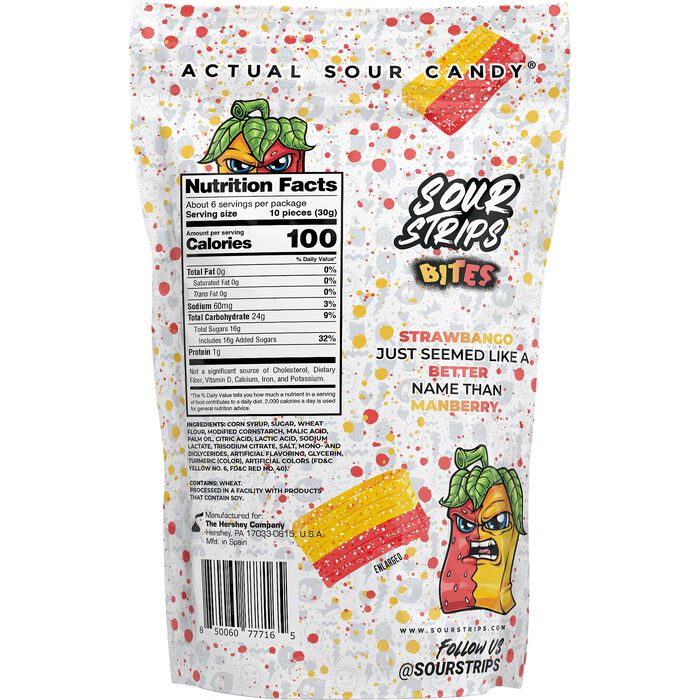 Image of Sour Strips Strawbango Bites Candy Bag, 6.35oz Packaging