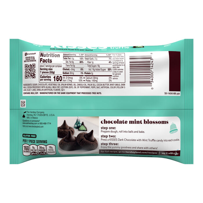 Image of HERSHEY'S KISSES Mint Truffle Flavored, Christmas , Candy Bag, 8.2 oz Packaging