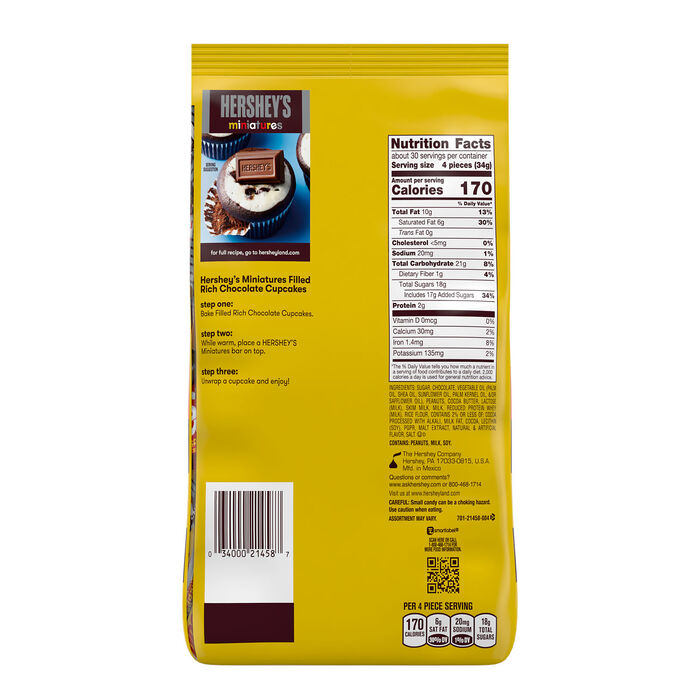 Image of HERSHEY'S Miniatures Assorted Chocolate Candy Party Pack, 35.9 oz Packaging