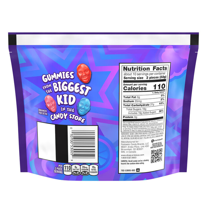 Image of SHAQ-A-LICIOUS XL GUMMIES Original Flavor Chewy Candy Bag, 11.8 oz Packaging