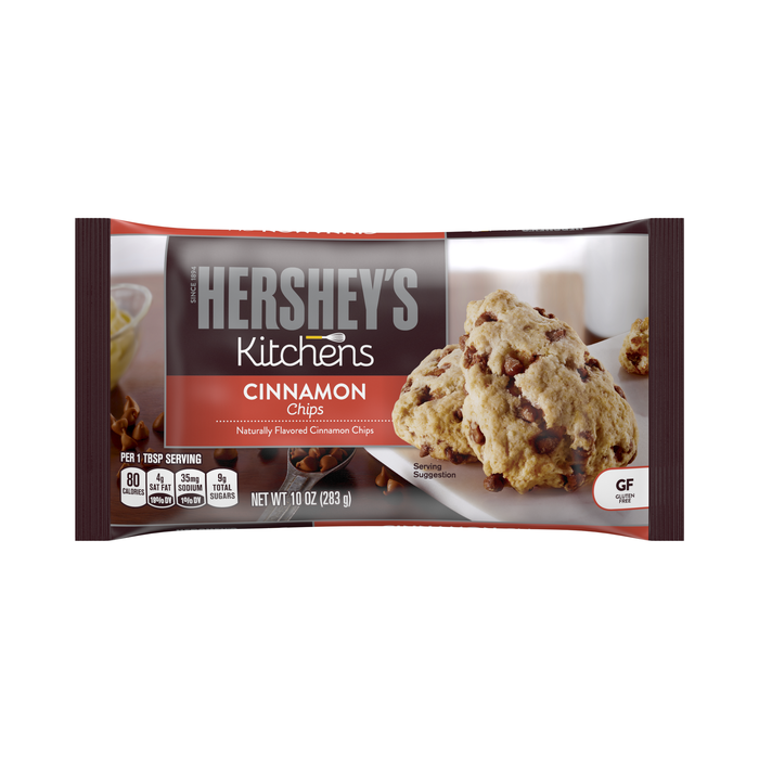 Image of HERSHEY'S Cinnamon Baking Chips 10oz Candy Bag Packaging