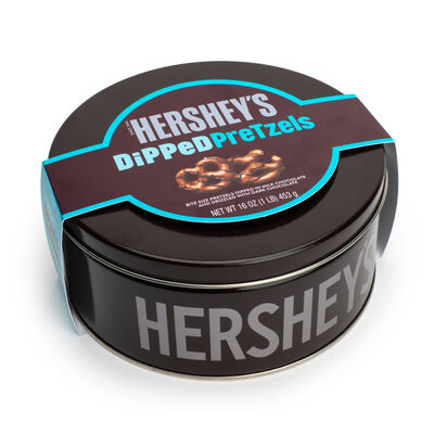 HERSHEY'S Milk Chocolate Dipped Pretzels 16oz Candy Tin
