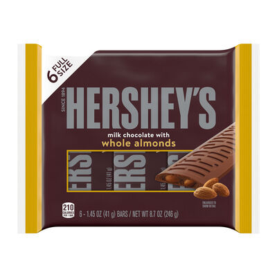 HERSHEY'S Milk Chocolate with Whole Almonds Candy  Bars, 1.45 oz (6 Count)