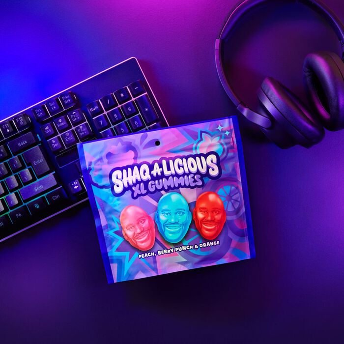 Image of SHAQ-A-LICIOUS XL GUMMIES Original Flavor Chewy Candy Bag, 11.8 oz Packaging