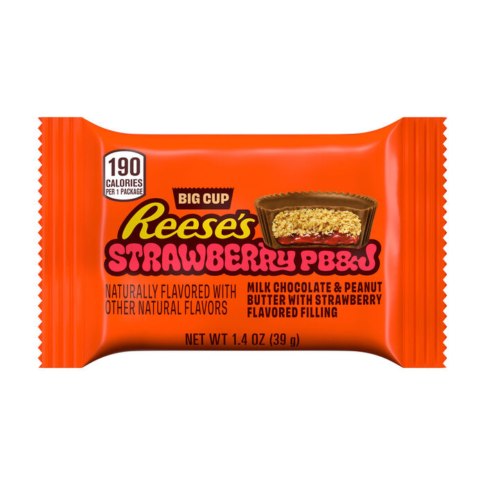 Image of REESE'S Big Cup PB&J Strawberry Milk Chocolate Peanut Butter Cups Candy Packs, 1.4 oz (16 Count) Packaging