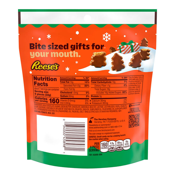 Image of REESE'S Unwrapped Milk Chocolate Peanut Butter Creme Mini Trees, Christmas Candy Bag, 7.6 oz Packaging