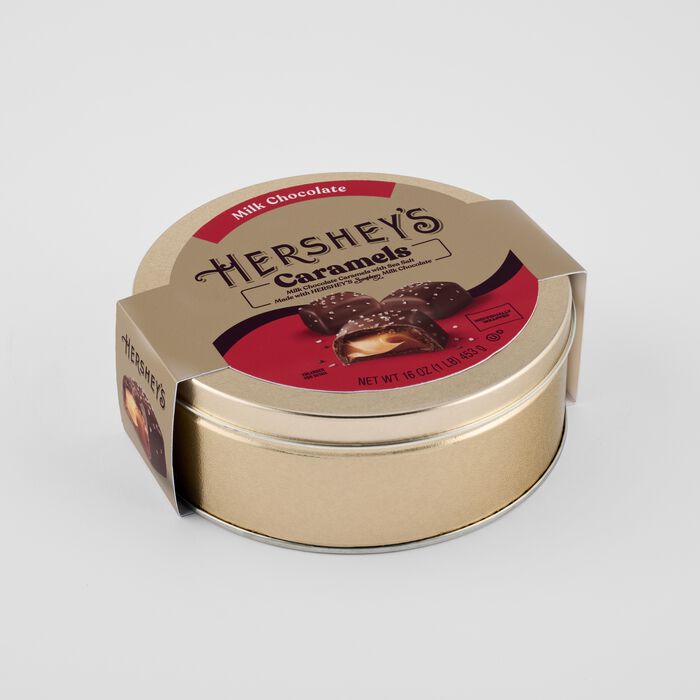 Image of HERSHEY’S Caramels Candy Gift Tin, 1 lb Packaging