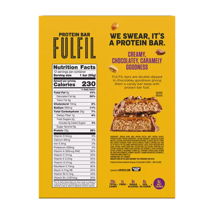 Image of FULFIL Chocolate Peanut Caramel Flavor Protein Bar Box, 1.94 oz ea. (12 count) Packaging