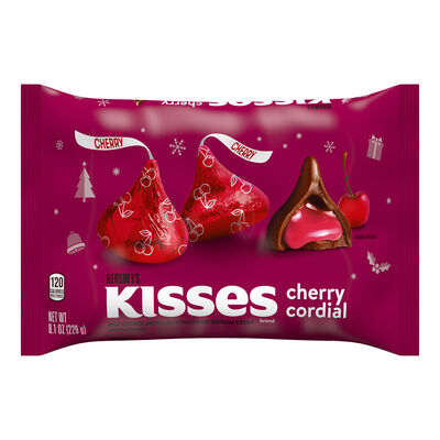 HERSHEY'S KISSES Cherry Cordial Flavored, Christmas , Candy Bag, 8.1 oz