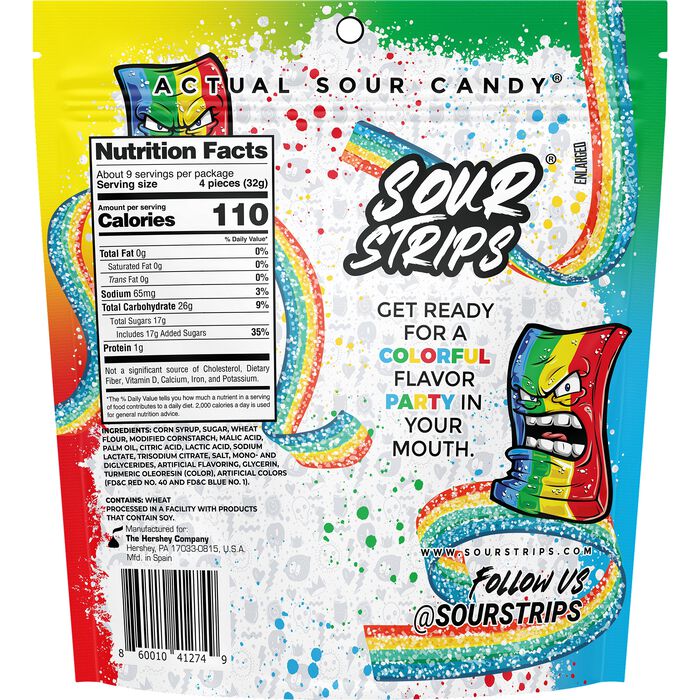Image of Sour Strips Rainbow Candy Party Bag, 10.2oz Packaging