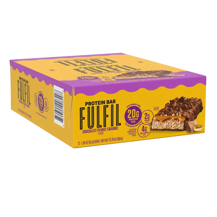 Image of FULFIL Chocolate Peanut Caramel Flavor Protein Bar Box, 1.94 oz ea. (12 count) Packaging