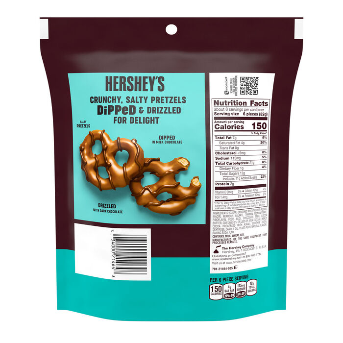 Image of HERSHEY'S Milk Chocolate Dipped Pretzels 8.5oz Candy Bag Packaging
