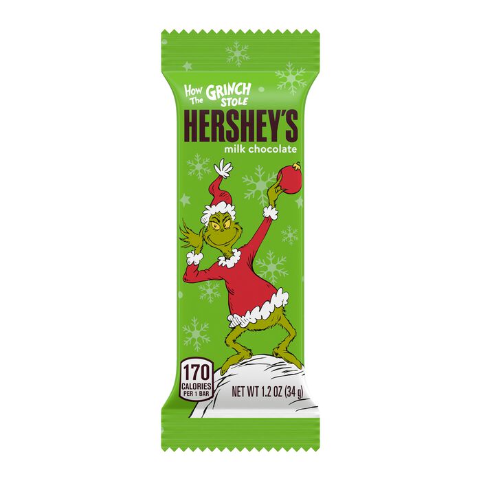 Image of HERSHEY'S Grinch Milk Chocolate Christmas Candy Bars, 1.2 oz (36 Count) Packaging