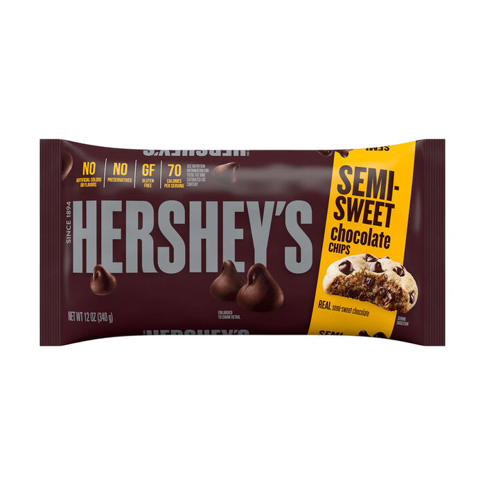 Image of HERSHEY'S Semi-Sweet Chocolate Chips 12oz Candy Bag Packaging