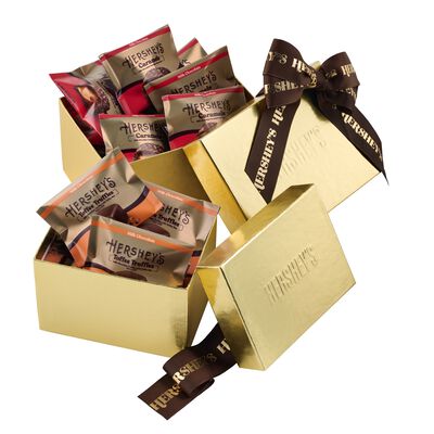 HERSHEY'S Caramels and Milk Chocolate Toffee Truffles Gold Gift Tower