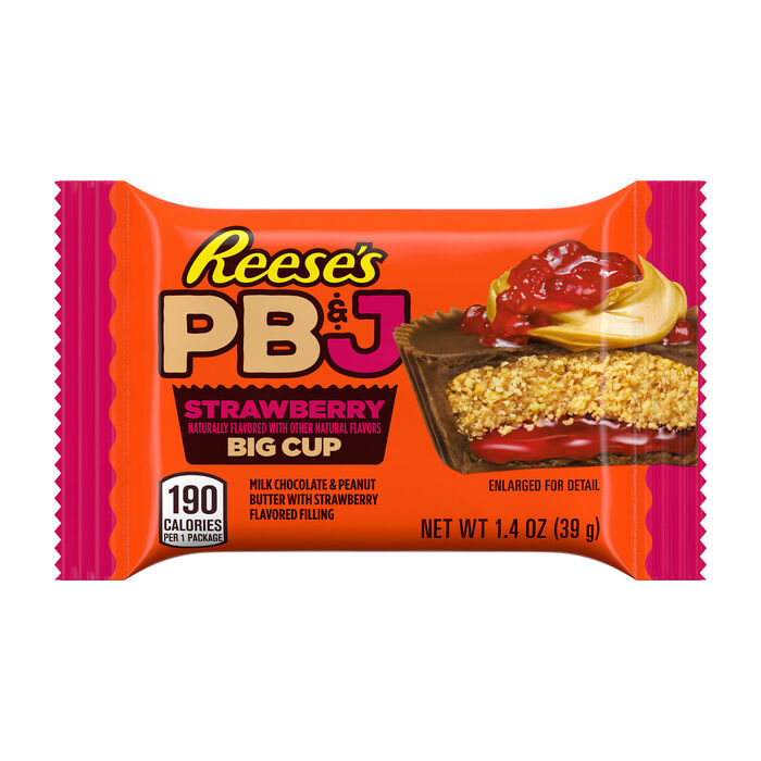 Image of REESE'S Big Cup PB&J Strawberry Milk Chocolate Peanut Butter Cups Candy Packs, 1.4 oz (16 Count) Packaging