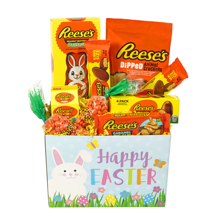 Image of Hop Into Easter REESE'S Peanut Butter Fan Gift Basket Box Packaging