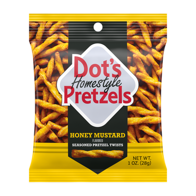 Image of DOT'S HOMESTYLE PRETZELS Honey Mustard Seasoned Pretzel Twists, 1oz bag Packaging