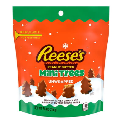 REESE'S Unwrapped Milk Chocolate Peanut Butter Creme Mini Trees, Christmas Candy Bag, 7.6 oz