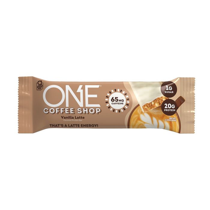 Image of ONE Coffee Shop Vanilla Latte Flavored Caffeinated Protein Bars, 2.12 oz (12 Count) Packaging