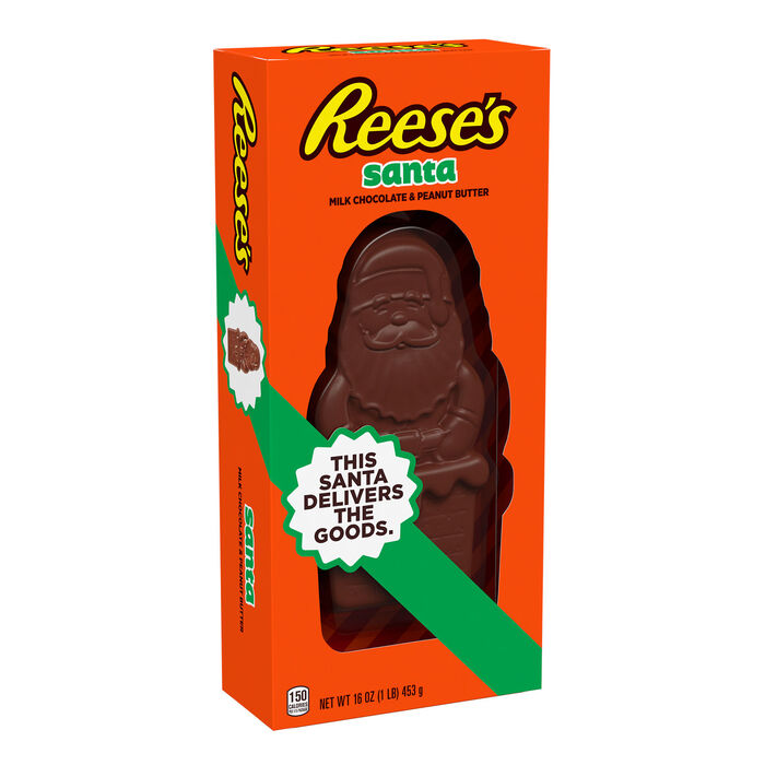 Image of REESE'S Milk Chocolate Peanut Butter Santa, Christmas Candy Box, 16 oz Packaging