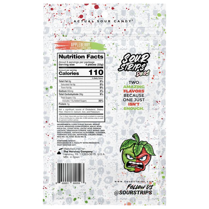 Image of Sour Strips Appleberry Candy Peg Bag, 3.4oz Packaging
