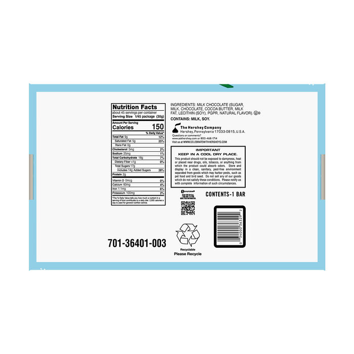 Image of HERSHEY'S Milk Chocolate Christmas Candy Bulk Bar, 3 lb Packaging