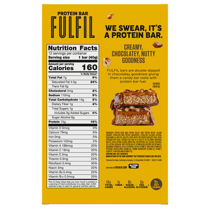 Image of FULFIL Chocolate Hazelnut Flavored Protein Bars, 1.41 oz (12 Count) Packaging