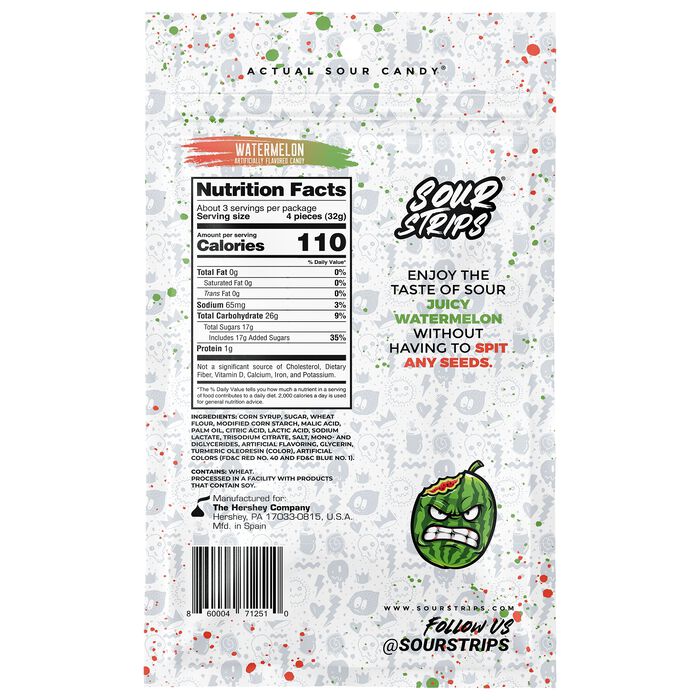 Image of Sour Strips Watermelon Candy Peg Bag, 3.4oz Packaging