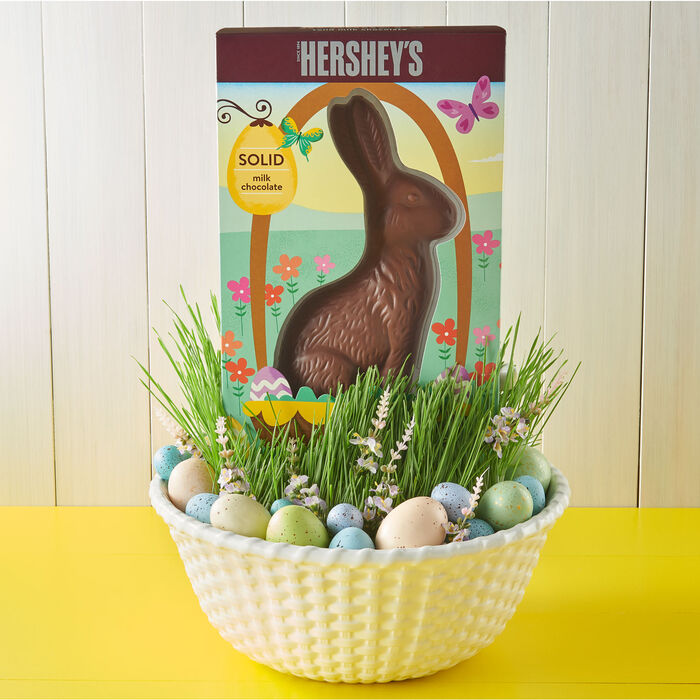 Image of HERSHEY'S Solid Milk Chocolate Bunny, Easter Candy Gift Box, 14 oz Packaging