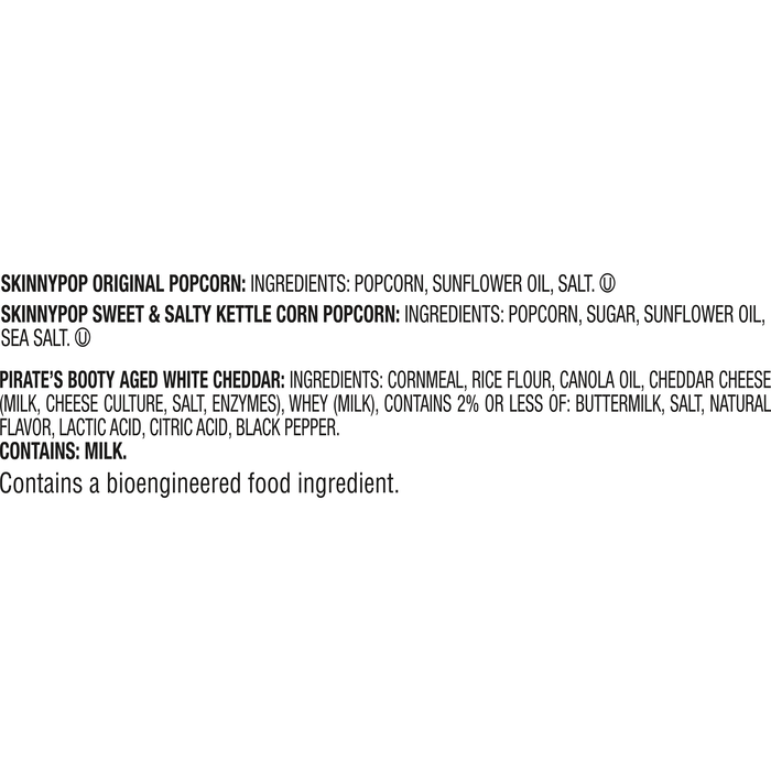 Image of SKINNYPOP Original and Sweet and Salty Kettle Corn and PIRATE’S BOOTY Aged White Cheddar Puffs 18-count Multipack Box Packaging