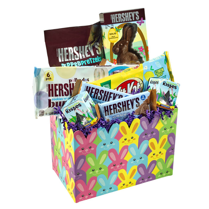 Image of Hop Into Easter HERSHEY'S Milk Chocolate and More Gift Basket Box Packaging