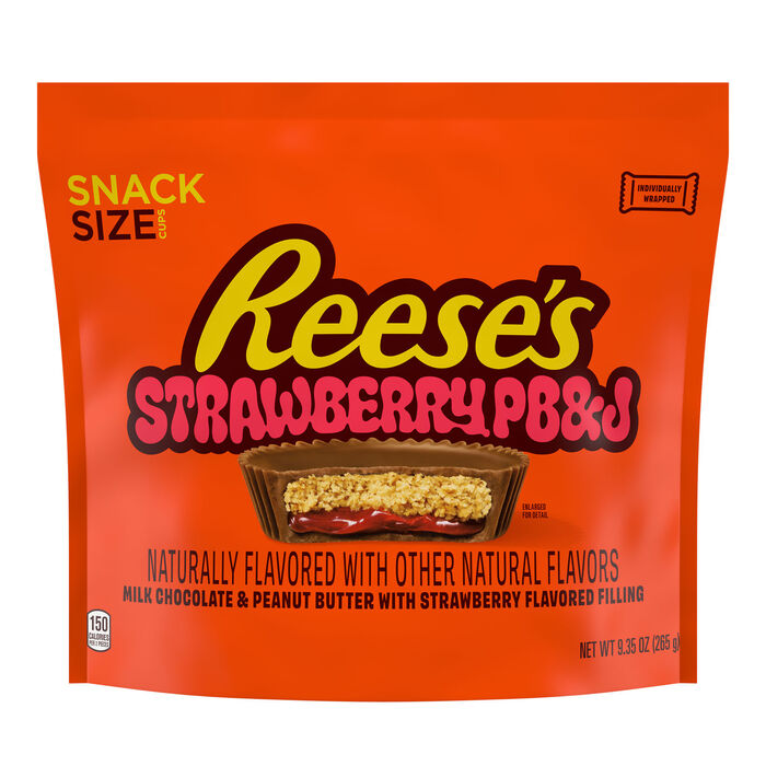 Image of REESE'S PB&J Strawberry Milk Chocolate Snack Size Peanut Butter Cups, 9.35 oz Packaging