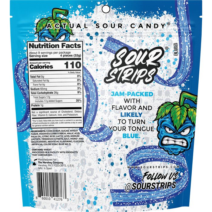 Image of Sour Strips Blue Raspberry Candy Party Bag, 10.2oz Packaging