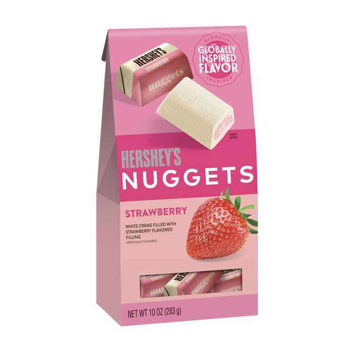 Image of HERSHEY'S NUGGETS  Flavors of The World  White Creme Strawberry Flavored Chocolates, 10oz Pouch Packaging