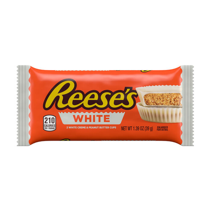 Image of REESE'S White Creme Peanut Butter Cup Standard Size 1.39oz. Candy Bar Packaging