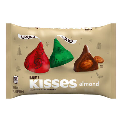 HERSHEY'S KISSES Milk Chocolate with Almonds, Christmas , Candy Bag, 8.4 oz